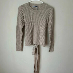 NWT Rowe Tan Ivory Beige Long Sleeve Back Tie Crewneck Sweater Wool Blend Medium